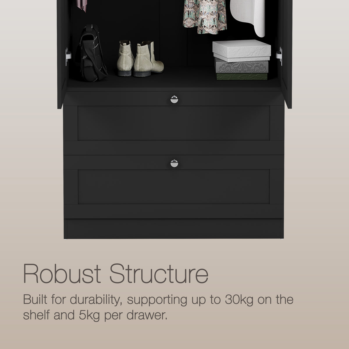 Altino 2 Door 2 Drawer Wardrobe, Black