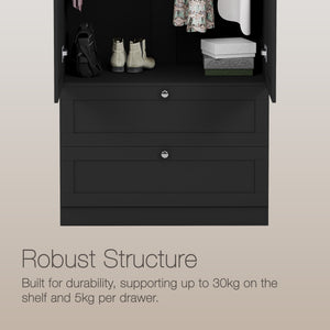 Altino 2 Door 2 Drawer Wardrobe, Black