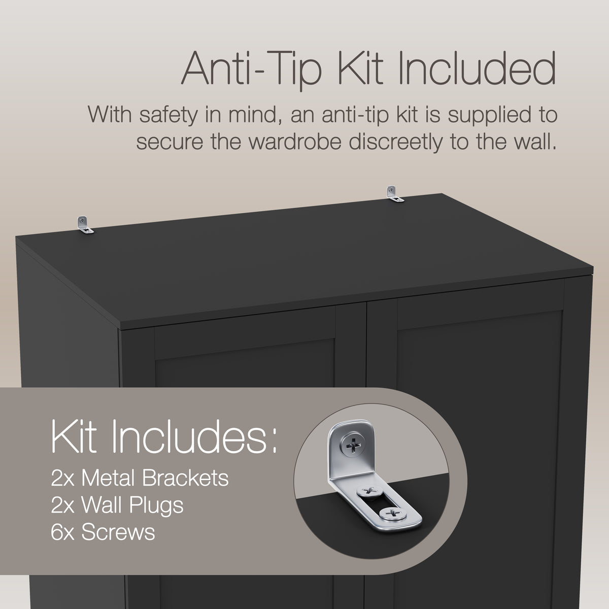Altino 2 Door 2 Drawer Wardrobe, Black