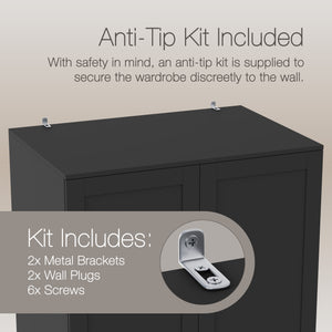 Altino 2 Door 2 Drawer Wardrobe, Black