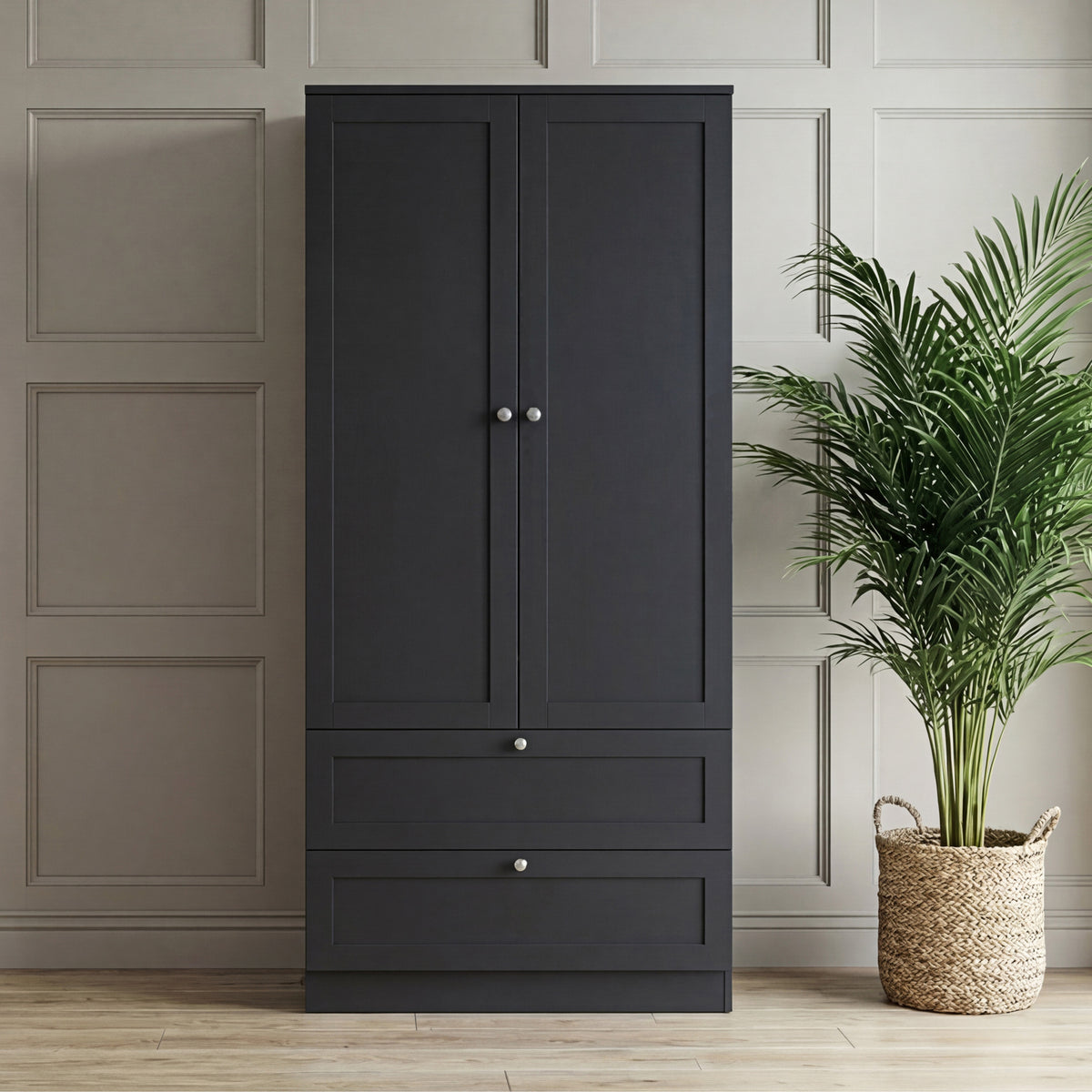 Altino 3 Piece Bedroom Furniture Set (3 Drawer Bedside, 5 Drawer Chest, 2 Door 2 Drawer Wardrobe), Black