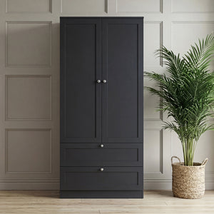 Altino 3 Piece Bedroom Furniture Set (3 Drawer Bedside, 5 Drawer Chest, 2 Door 2 Drawer Wardrobe), Black