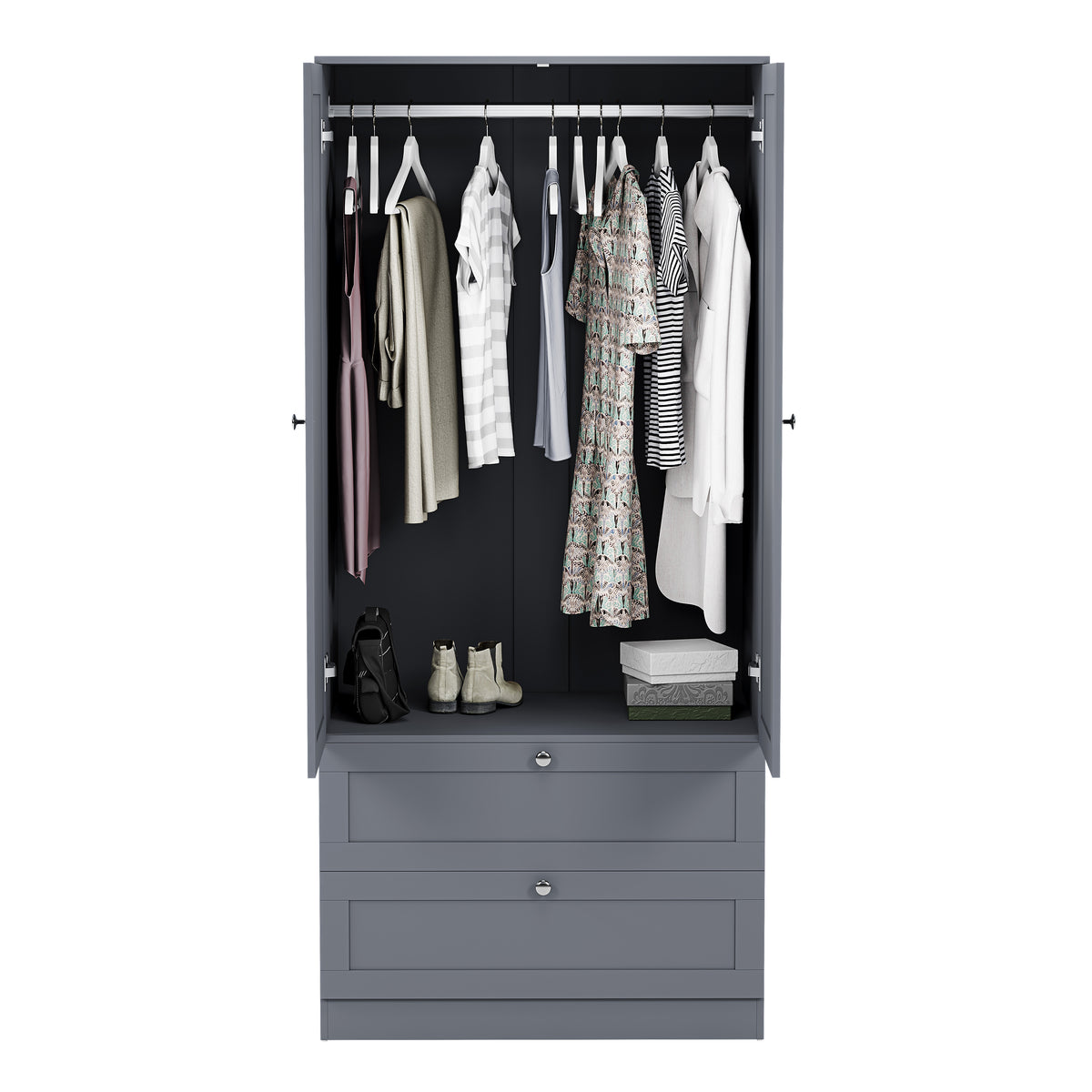 Altino 3 Piece Bedroom Furniture Set (2 Drawer Bedside, 5 Drawer Chest, 2 Door 2 Drawer Wardrobe), Grey