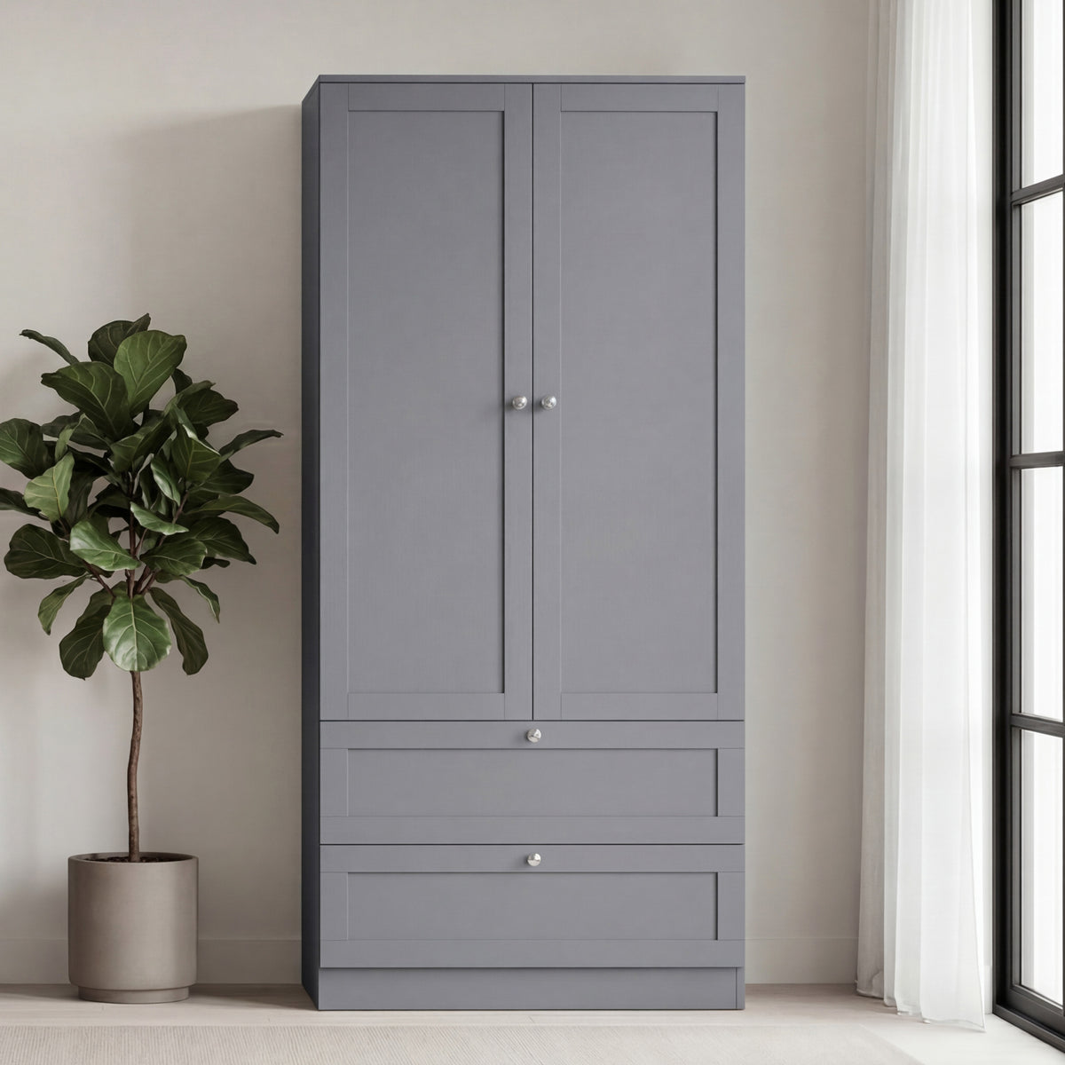 Altino 3 Piece Bedroom Furniture Set (2 Drawer Bedside, 5 Drawer Chest, 2 Door 2 Drawer Wardrobe), Grey