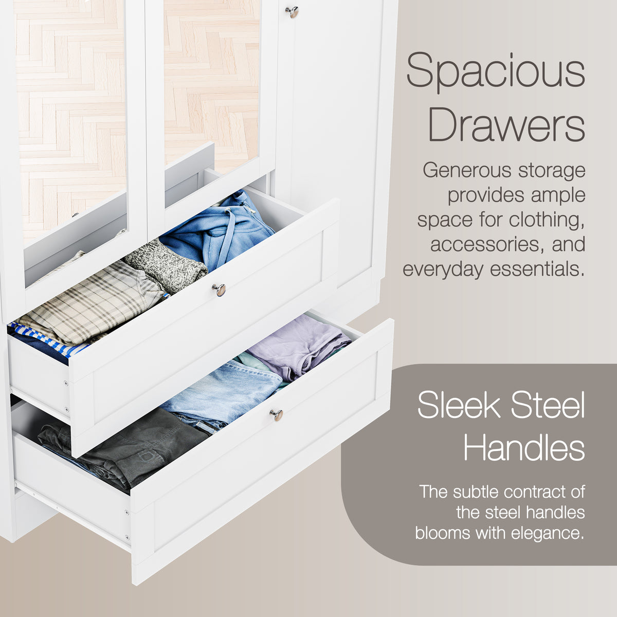 Altino 3 Piece Bedroom Furniture Set (2 Drawer Bedside, 4 Drawer Chest, 3 Door 2 Drawer Wardrobe), White