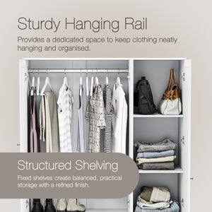 Altino 3 Door 2 Drawer Mirrored Wardrobe, White