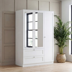 Altino 3 Door 2 Drawer Mirrored Wardrobe, White