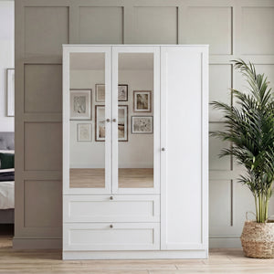 Altino 3 Piece Bedroom Furniture Set (2 Drawer Bedside, 4 Drawer Chest, 3 Door 2 Drawer Wardrobe), White