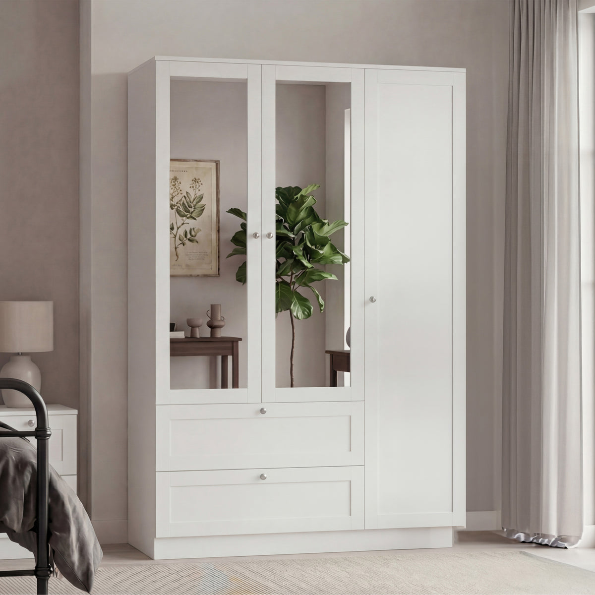 Altino 3 Door 2 Drawer Mirrored Wardrobe, White