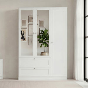 Altino 3 Door 2 Drawer Mirrored Wardrobe, White