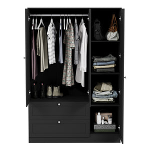 Altino 3 Piece Bedroom Furniture Set (2 Drawer Bedside, 4 Drawer Chest, 3 Door 2 Drawer Wardrobe), Black