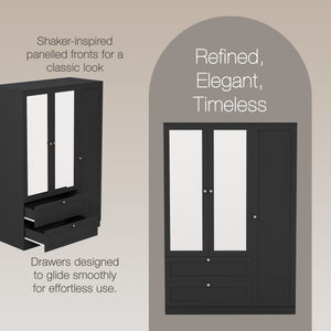 Altino 3 Door 2 Drawer Mirrored Wardrobe, Black