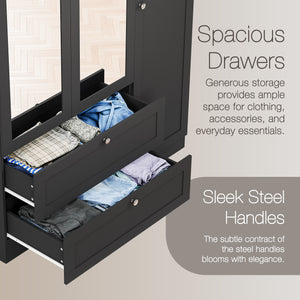 Altino 3 Piece Bedroom Furniture Set (2 Drawer Bedside, 4 Drawer Chest, 3 Door 2 Drawer Wardrobe), Black