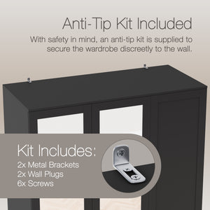 Altino 3 Door 2 Drawer Mirrored Wardrobe, Black