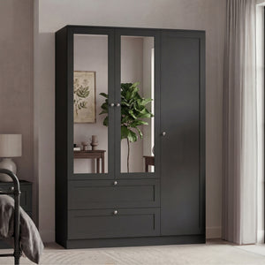 Altino 3 Door 2 Drawer Mirrored Wardrobe, Black
