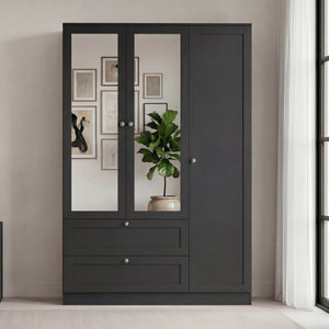 Altino 3 Door 2 Drawer Mirrored Wardrobe, Black