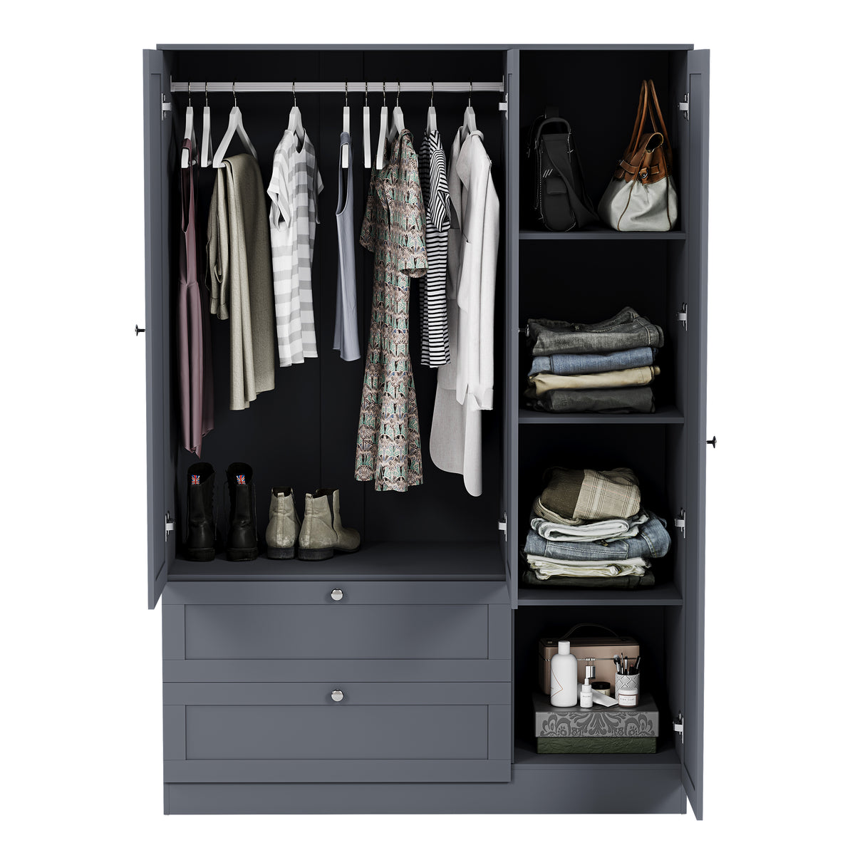 Altino 3 Piece Bedroom Furniture Set (2 Drawer Bedside, 4 Drawer Chest, 3 Door 2 Drawer Wardrobe), Grey