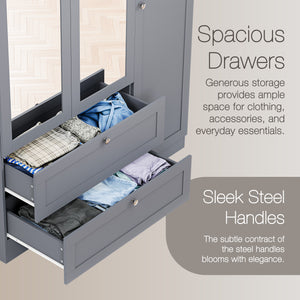 Altino 3 Piece Bedroom Furniture Set (2 Drawer Bedside, 4 Drawer Chest, 3 Door 2 Drawer Wardrobe), Grey