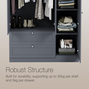 Altino 3 Door 2 Drawer Mirrored Wardrobe, Grey