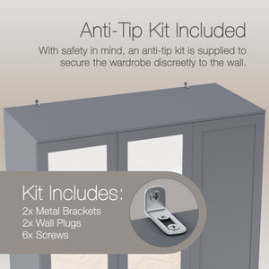 Altino 3 Door 2 Drawer Mirrored Wardrobe, Grey