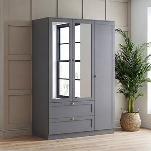 Altino 3 Door 2 Drawer Mirrored Wardrobe, Grey