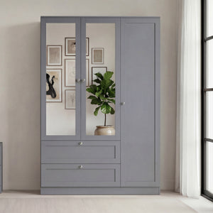Altino 3 Door 2 Drawer Mirrored Wardrobe, Grey