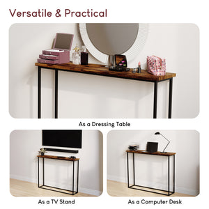 Console Table With Metal Legs, Rustic Brown & Black