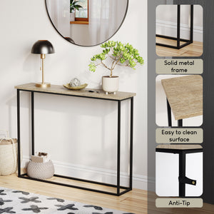 Console Table With Metal Legs, Oak & Black