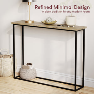 Console Table With Metal Legs, Oak & Black