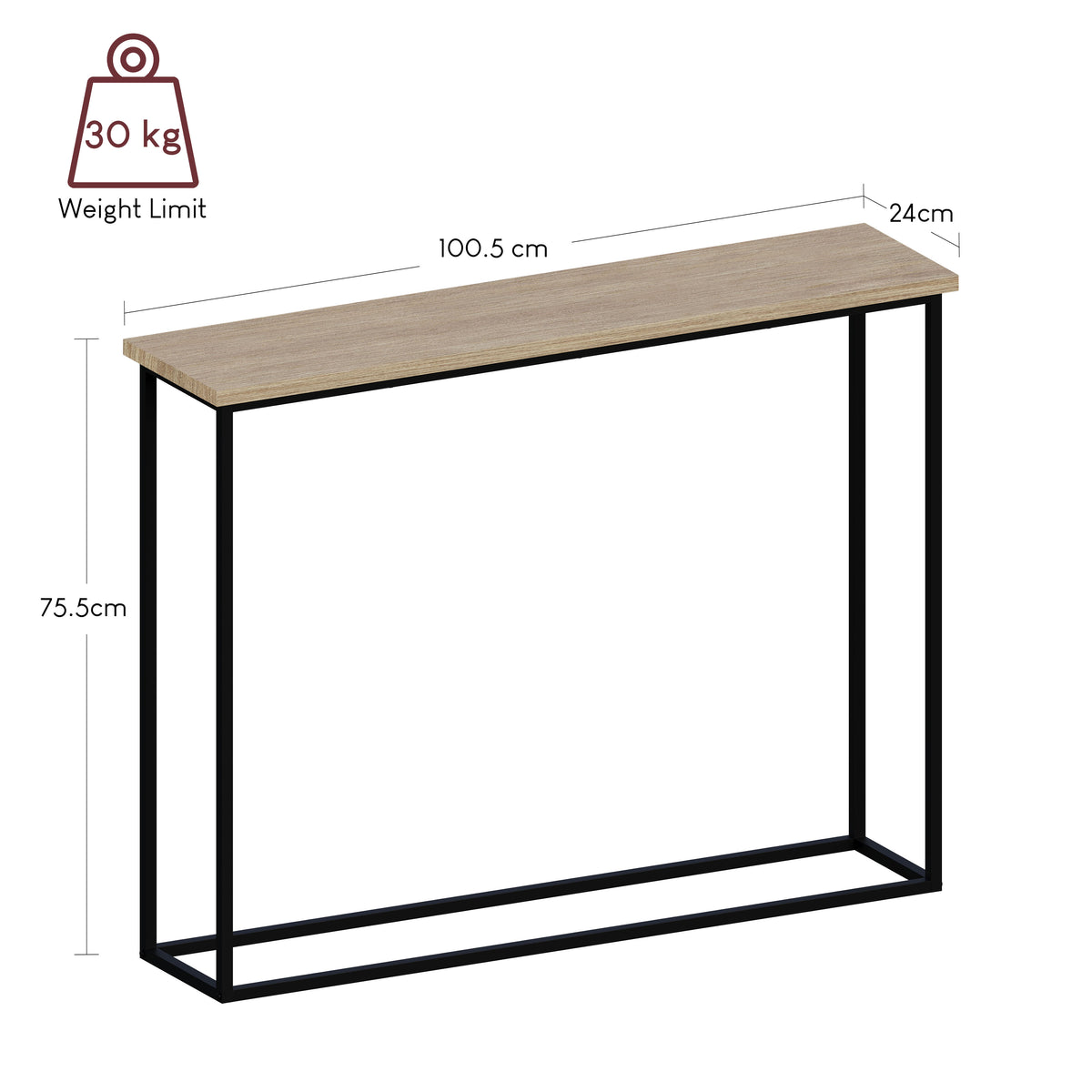 Console Table With Metal Legs, Oak & Black