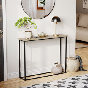 Console Table With Metal Legs, Oak & Black