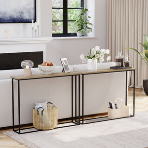 Console Table With Metal Legs, Oak & Black