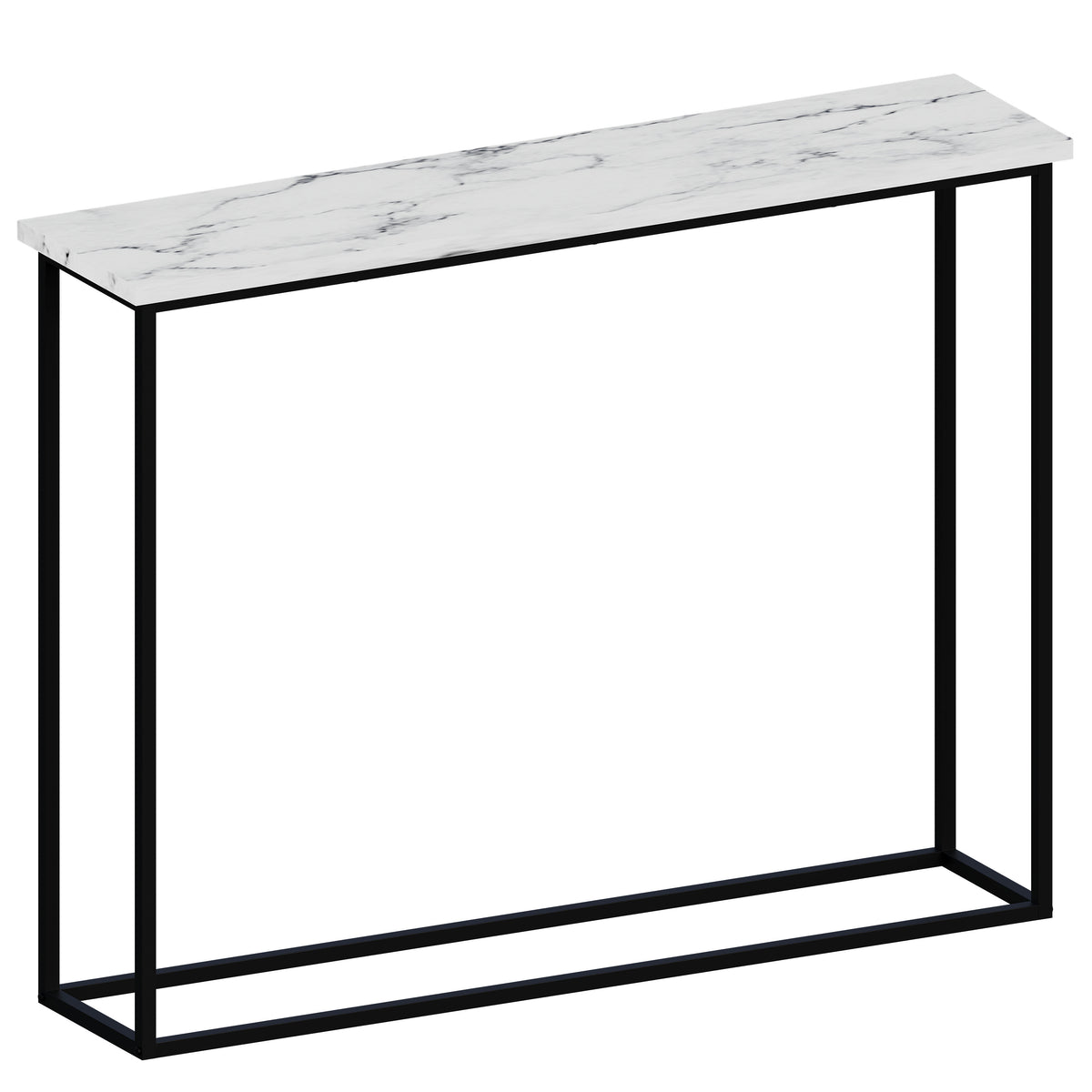 Console Table With Metal Legs, White Marble & Black