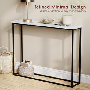 Console Table With Metal Legs, White Marble & Black