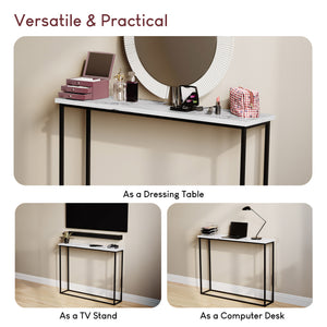 Console Table With Metal Legs, White Marble & Black