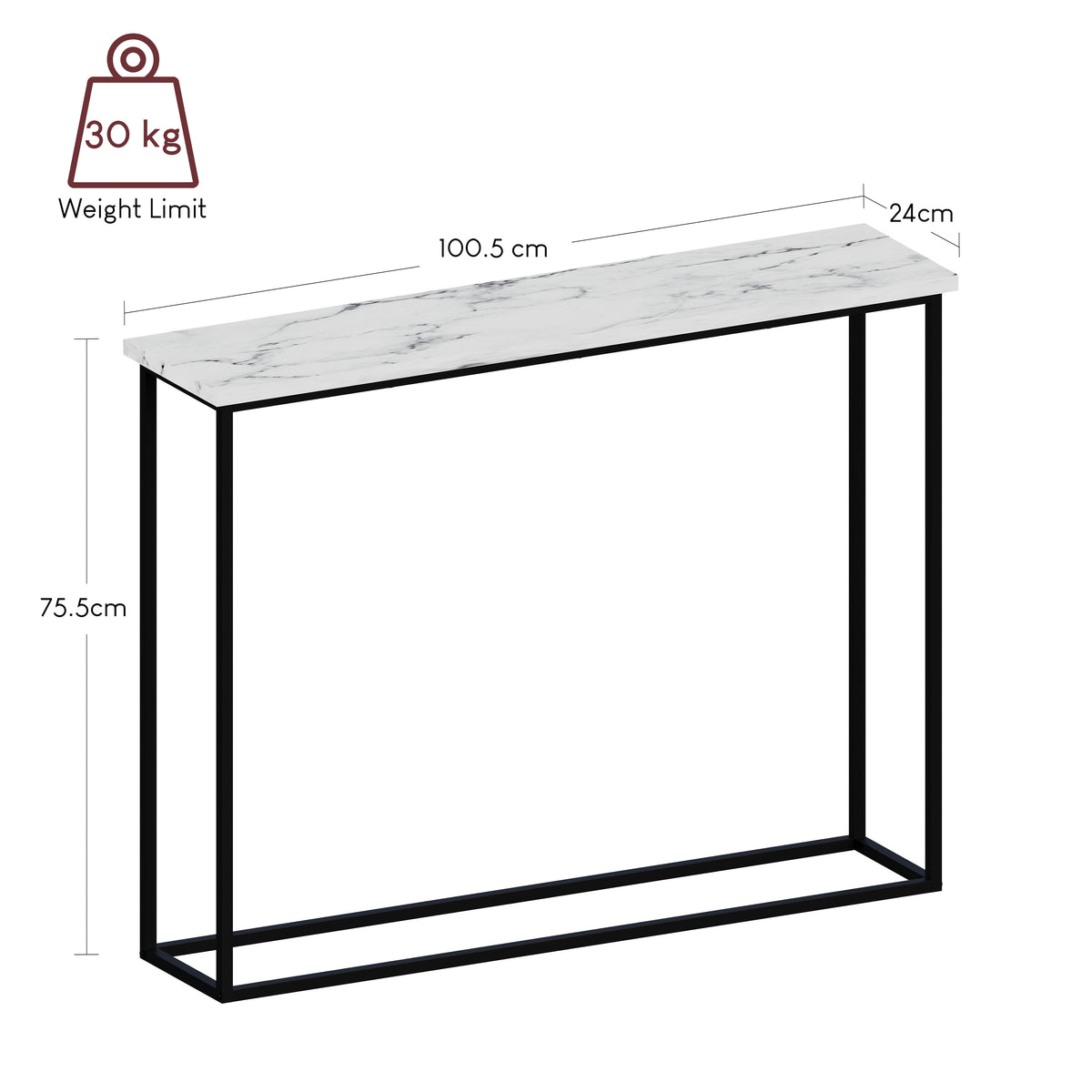 Console Table With Metal Legs, White Marble & Black