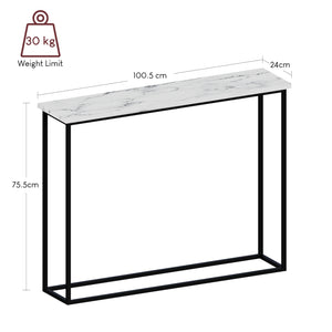 Console Table With Metal Legs, White Marble & Black