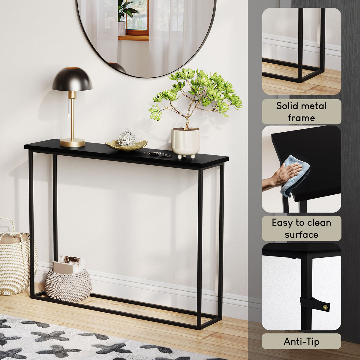 Console Table With Metal Legs, Black