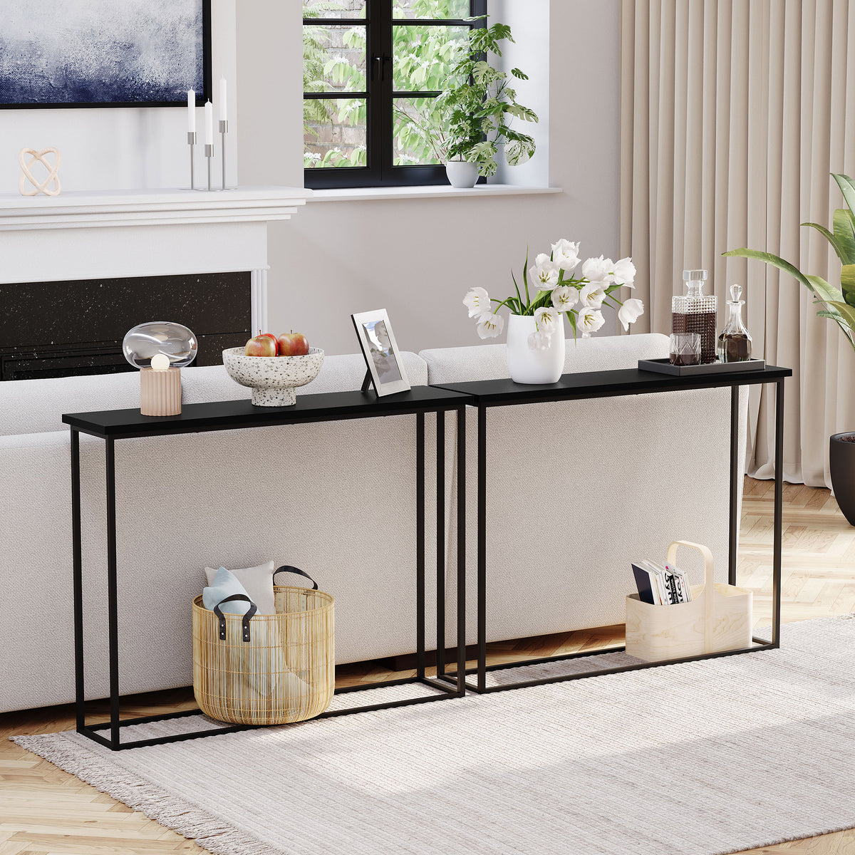 Console Table With Metal Legs, Black
