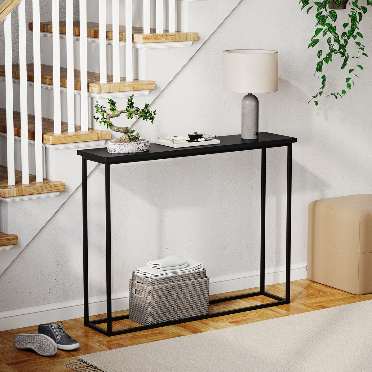 Console Table With Metal Legs, Black