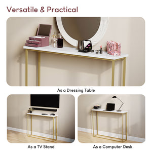 Console Table With Metal Legs, White & Gold