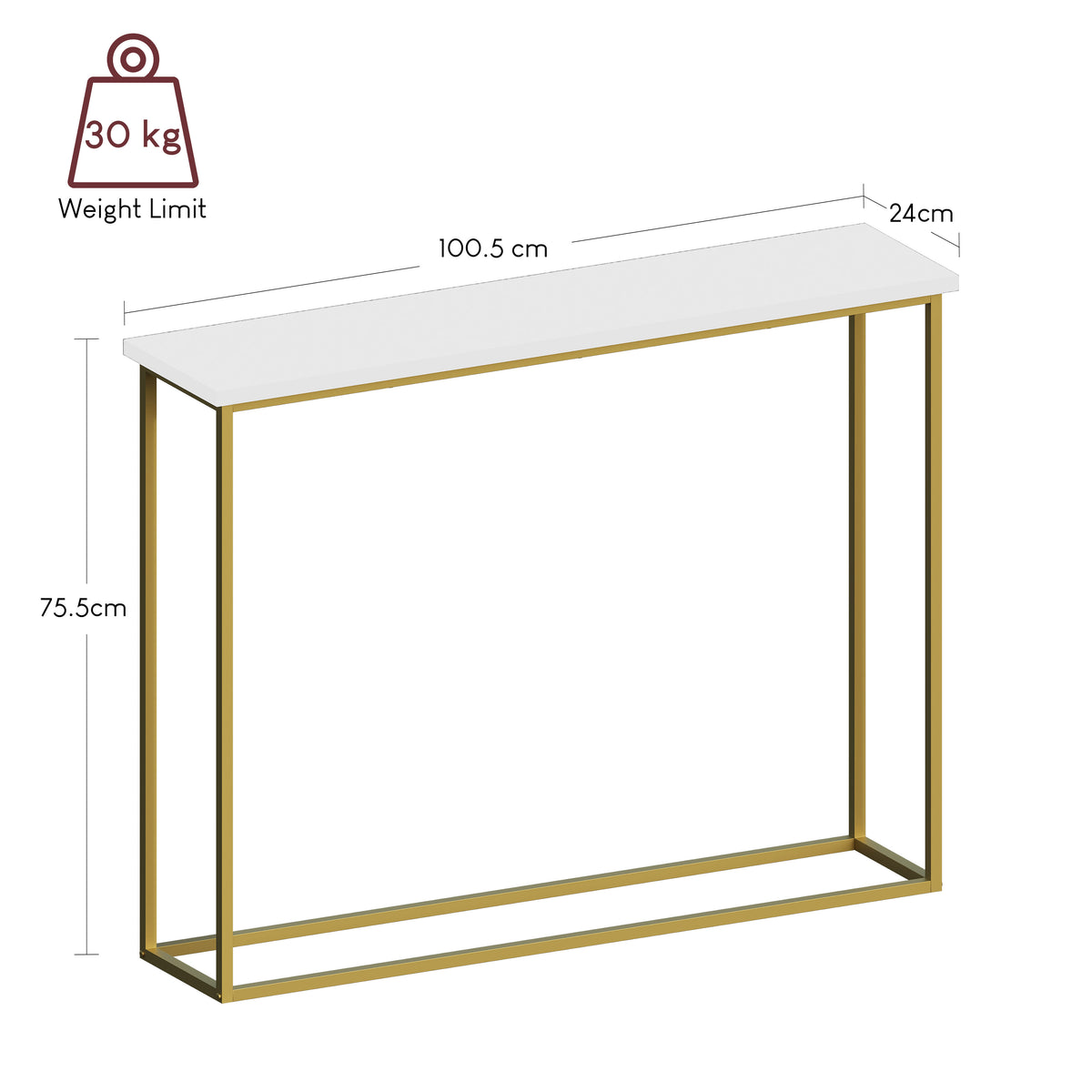 Console Table With Metal Legs, White & Gold