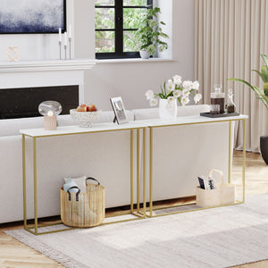 Console Table With Metal Legs, White & Gold
