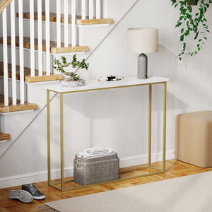 Console Table With Metal Legs, White & Gold
