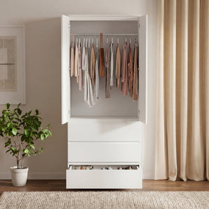 Denver 2 Door 3 Drawer Mirrored Wardrobe, White