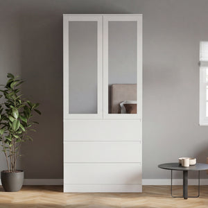 Denver 2 Door 3 Drawer Mirrored Wardrobe, White | Spacious Bedroom Storage
