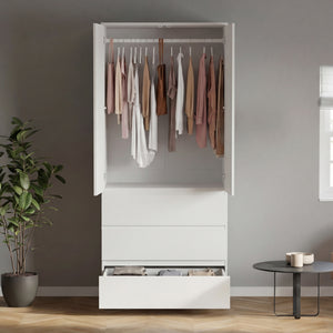 Denver 2 Door 3 Drawer Mirrored Wardrobe, White | Spacious Bedroom Storage
