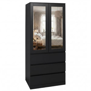Denver 2 door 3 drawer mirrored wardrobe, Black
