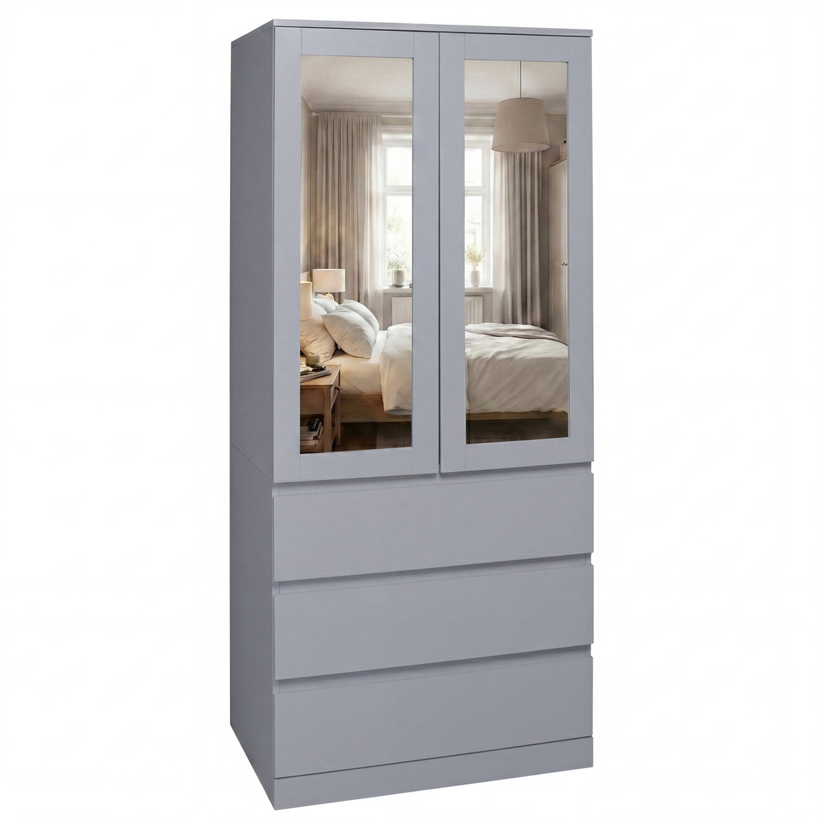 Denver 2 door 3 drawer mirrored wardrobe, Grey

