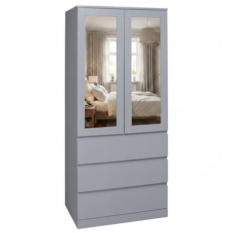 Denver 2 door 3 drawer mirrored wardrobe, Grey

